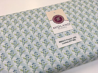 Blue Watercolour Floral 100% Cotton Craft & Patchwork fabric 44" Wide M562 Mtex - Midland Textiles & Fabric