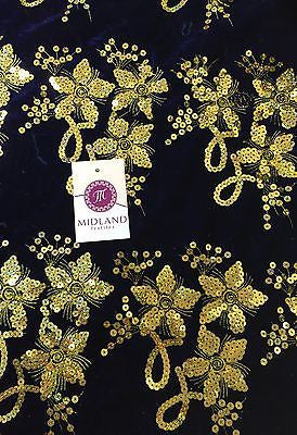 Gold Sequin Embellished Scalloped edge Micro Velvet 40' Wide  M47 Mtex - Midland Textiles & Fabric