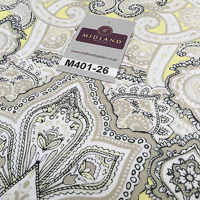 Daffodil Yellow & White Ornamental Light Chiffon Printed Fabric 58' M401-26 Mtex - Midland Textiles & Fabric