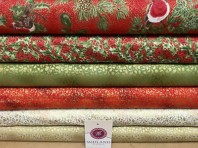 Red Merry Christmas themed 100% Cotton Patchwork & Crafting Fabric 45