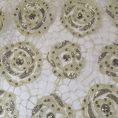 Vintage embellished Mesh net Double scalloped edging Dress Fabric 58' Wide M622 - Midland Textiles & Fabric