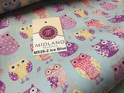 Retro Novelty Quirky Owl Printed 100% cotton Poplin Fabric 44