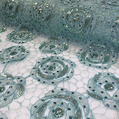 Vintage embellished Mesh net Double scalloped edging Dress Fabric 58' Wide M622 - Midland Textiles & Fabric