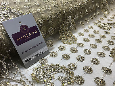 Metallic Embroided and Stone work lace mesh Dress Net Fabric 46' Wide M625 - Midland Textiles & Fabric