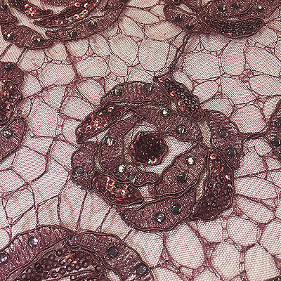 Vintage embellished Mesh net Double scalloped edging Dress Fabric 58' Wide M622 - Midland Textiles & Fabric