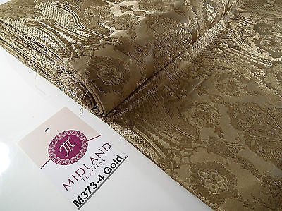 Indian Banarsi Gold Metallic Ornamental floral brocade fabric M373 Mtex 40' wide - Midland Textiles & Fabric