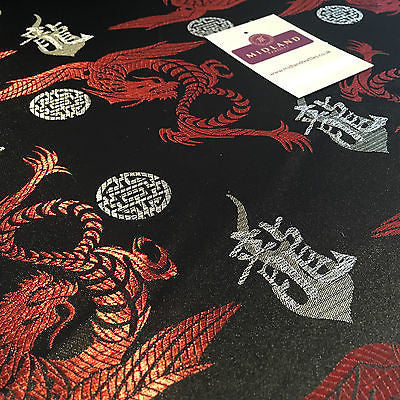 Chinese Dragon with Chinese Words brocade Silky Satin dress fabric 45" M395 Mtex - Midland Textiles & Fabric