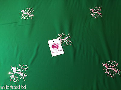 Emerald Green georgette with pale pink thread embroidery and sequins M321 Mtex - Midland Textiles & Fabric