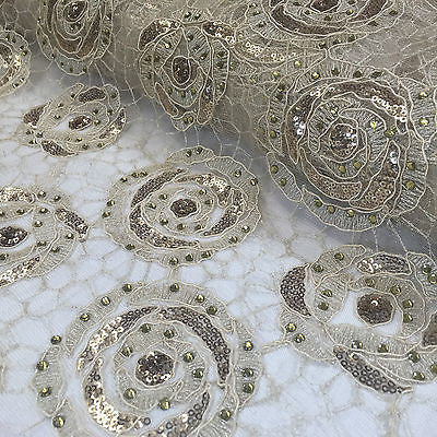 Vintage embellished Mesh net Double scalloped edging Dress Fabric 58' Wide M622 - Midland Textiles & Fabric