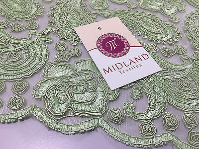 Light Green Corded Floral Paisley Double Scalloped Edging 50' Wide M236 Mtex - Midland Textiles & Fabric