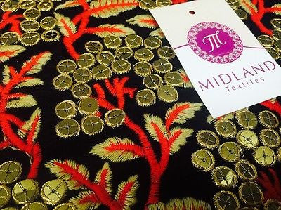 Micro Velvet Antique Gold Sequins With Anchor Gold Embroidery 36" M46 Mtex - Midland Textiles & Fabric