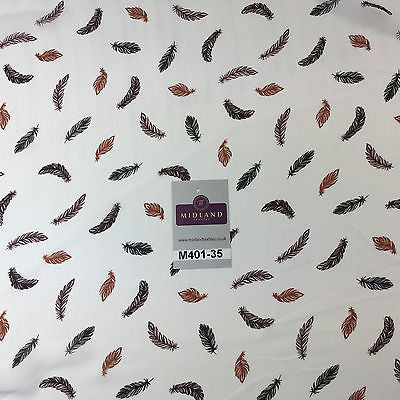 Pearl White feather printed light chiffon goergette Fabric 58' M401-35 Mtex - Midland Textiles & Fabric
