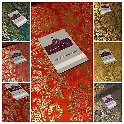 Gold Indian Floral Metallic Print Banarsi faux Silk Brocade Fabric 40' M370 Mtex - Midland Textiles & Fabric