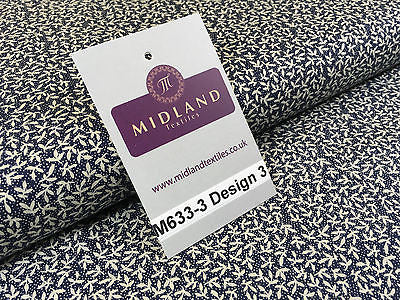 Navy And White Floral Paste Printed 100% Cotton Poplin Craft Fabric 45' M633 - Midland Textiles & Fabric