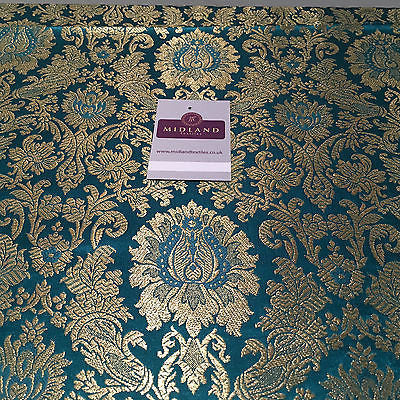 Gold Indian Floral Metallic Print Banarsi faux Silk Brocade Fabric 40' M370 Mtex - Midland Textiles & Fabric