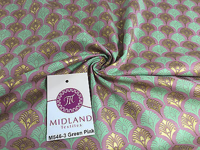 Retro Peacock Bird Feather Flower Fan Gold Lacquered Cotton Lawn Fabric 58' M546 - Midland Textiles & Fabric