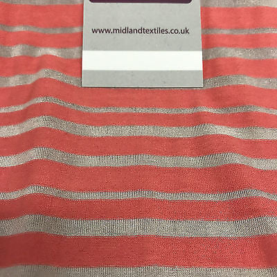 Coral pink and Grey Polyester Burnout viscose jersey striped Fabric 58