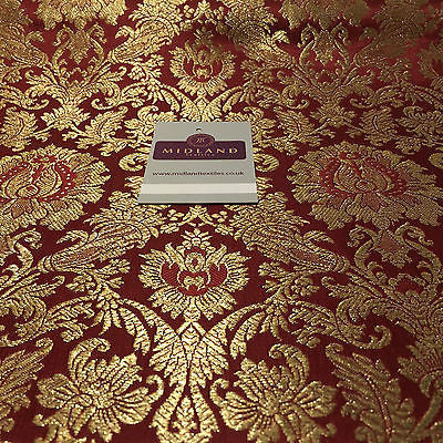 Gold Indian Floral Metallic Print Banarsi faux Silk Brocade Fabric 40' M370 Mtex - Midland Textiles & Fabric