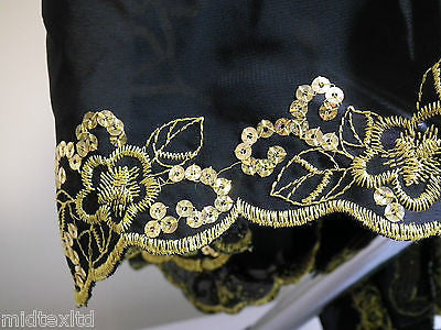 Black Georgette with floral sequins and scalloped edging dress fabric 54' Mtex - Midland Textiles & Fabric