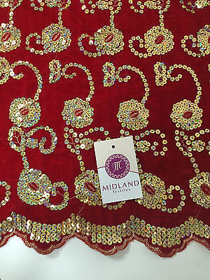 Gold Sequin Embellished Scalloped edge Micro Velvet 40' Wide  M47 Mtex - Midland Textiles & Fabric