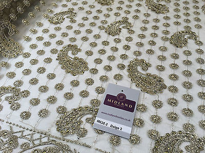 Metallic Embroided and Stone work lace mesh Dress Net Fabric 46' Wide M625 - Midland Textiles & Fabric