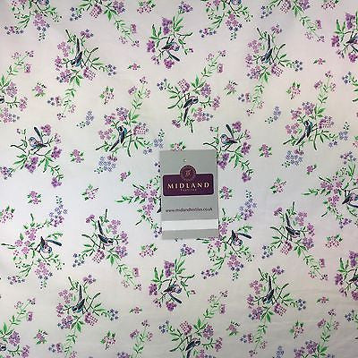 White floral bird Soft cotton printed dress fabric 55" M145-61 Mtex - Midland Textiles & Fabric