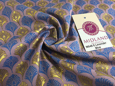 Retro Peacock Bird Feather Flower Fan Gold Lacquered Cotton Lawn Fabric 58' M546 - Midland Textiles & Fabric