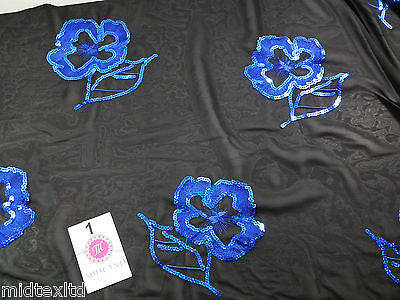 Black Georgette with floral sequins and scalloped edging dress fabric 54' Mtex - Midland Textiles & Fabric