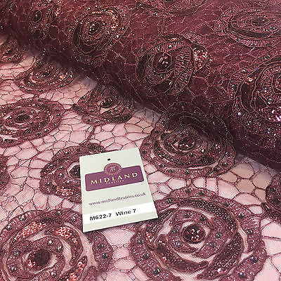Vintage embellished Mesh net Double scalloped edging Dress Fabric 58' Wide M622 - Midland Textiles & Fabric