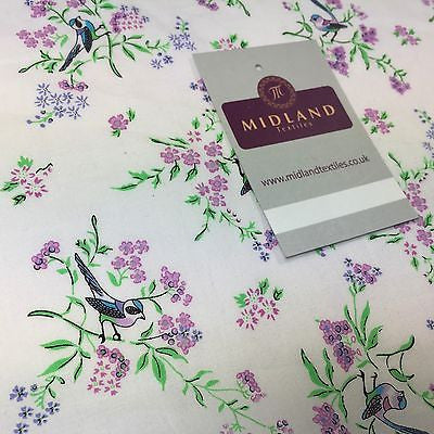 White floral bird Soft cotton printed dress fabric 55' M145-61 Mtex - Midland Textiles & Fabric
