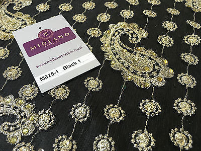 Metallic Embroided and Stone work lace mesh Dress Net Fabric 46' Wide M625 - Midland Textiles & Fabric