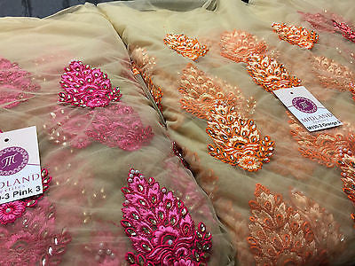 Indian Embellished Embroidered Gold Base Tulle net dress fabric 40' Wide M130 - Midland Textiles & Fabric