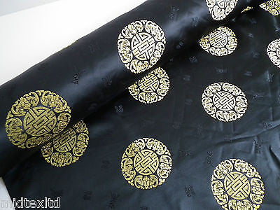 Chinese Fortune Medallion Print Silky Satin Fabric 45' Wide M59 - Midland Textiles & Fabric