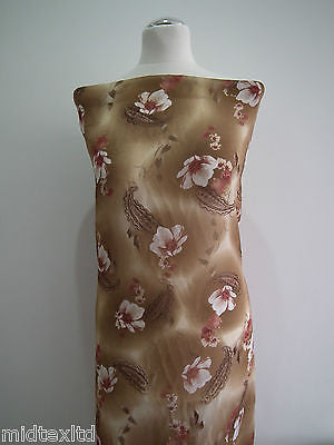 Brown Paisley Leaf Print With Pastel Flower Georgette Chiffon 58