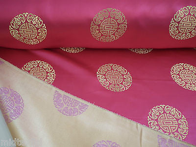 Chinese Fortune Medallion Print Silky Satin Fabric 45' Wide M59 - Midland Textiles & Fabric