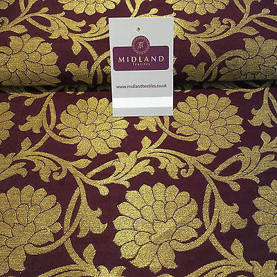 Indian Floral gold metallic banarsi faux silk Brocade fabric 44' M710 Mtex - Midland Textiles & Fabric