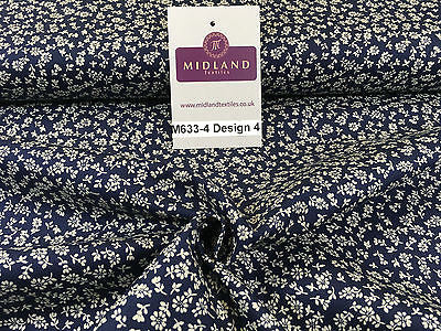 Navy And White Floral Paste Printed 100% Cotton Poplin Craft Fabric 45' M633 - Midland Textiles & Fabric