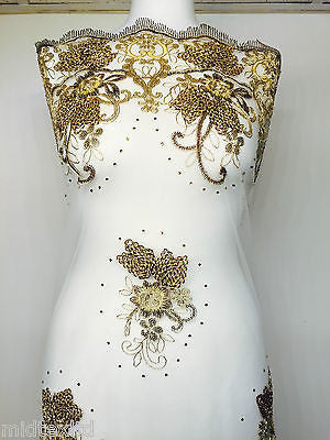 Vintage Floral embellished and stones dress net with scalloped edging M232 Mtex - Midland Textiles & Fabric