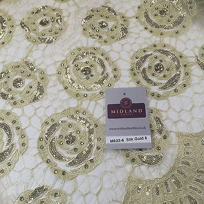 Vintage embellished Mesh net Double scalloped edging Dress Fabric 58' Wide M622 - Midland Textiles & Fabric