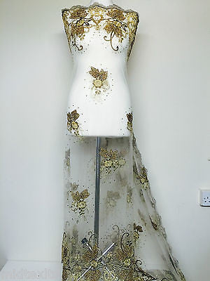 Vintage Floral embellished and stones dress net with scalloped edging M232 Mtex - Midland Textiles & Fabric