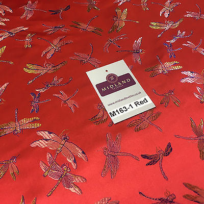CHINESE ORIENTAL GOLD DRAGONFLY BROCADE SILKY SATIN DRESS FABRIC 44' M163 - Midland Textiles & Fabric