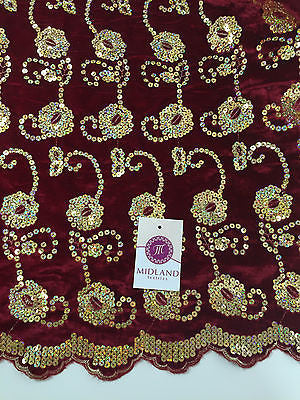 Gold Sequin Embellished Scalloped edge Micro Velvet 40' Wide  M47 Mtex - Midland Textiles & Fabric