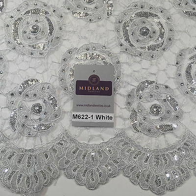 Vintage embellished Mesh net Double scalloped edging Dress Fabric 58' Wide M622 - Midland Textiles & Fabric