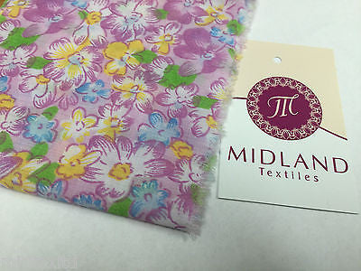 FLORAL POLYCOTTON PRINT FABRIC SMALL FLOWERS GREEN PINK BABY PINK PEACH M33 Mtex - Midland Textiles & Fabric