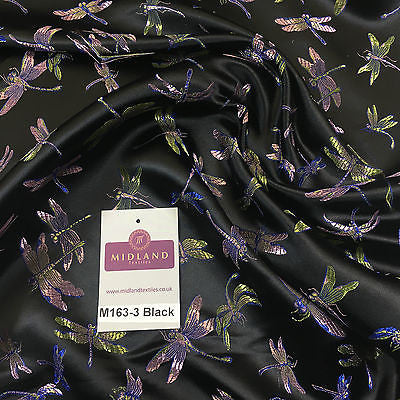 CHINESE ORIENTAL GOLD DRAGONFLY BROCADE SILKY SATIN DRESS FABRIC 44' M163 - Midland Textiles & Fabric