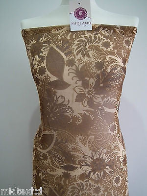 Golden Brown Earthy Flower and Leaf Print Fabric. 58' Georgette Chiffon M145-12 - Midland Textiles & Fabric