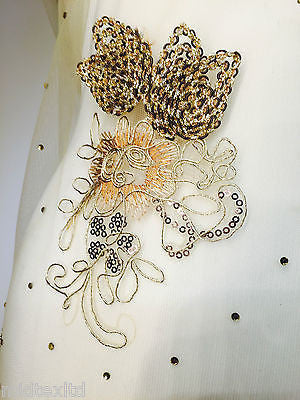 Vintage Floral embellished and stones dress net with scalloped edging M232 Mtex - Midland Textiles & Fabric