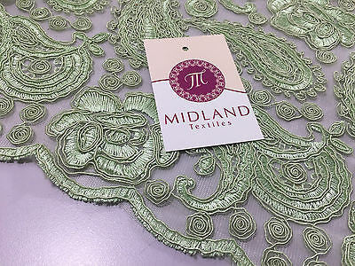 Light Green Corded Floral Paisley Double Scalloped Edging 50' Wide M236 Mtex - Midland Textiles & Fabric