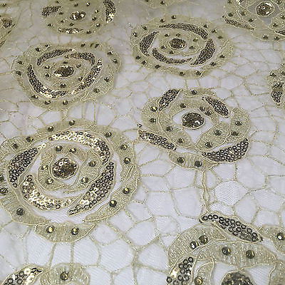 Vintage embellished Mesh net Double scalloped edging Dress Fabric 58' Wide M622 - Midland Textiles & Fabric