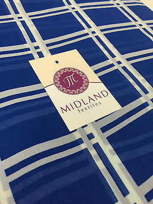 Cobalt and off White Window pane check chiffon high street printed 58' M401-3 - Midland Textiles & Fabric